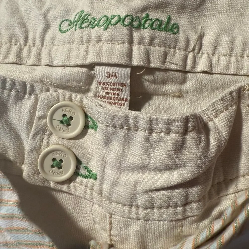 Aeropostale Khaki Belted Twill Pants, Y2K Butterfly Green Embroidery, Size 32 - Picture 5 of 7